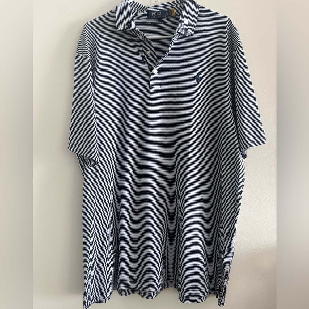 Ralph Lauren Navy and White Thin-Stripe Polo - Picture 1 of 5